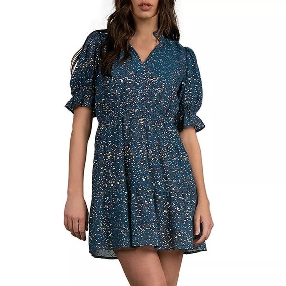 ELAN Saphire Paisley Puff-Sleeve Printed Dress - NWT - Size Medium - Picture 1 of 3